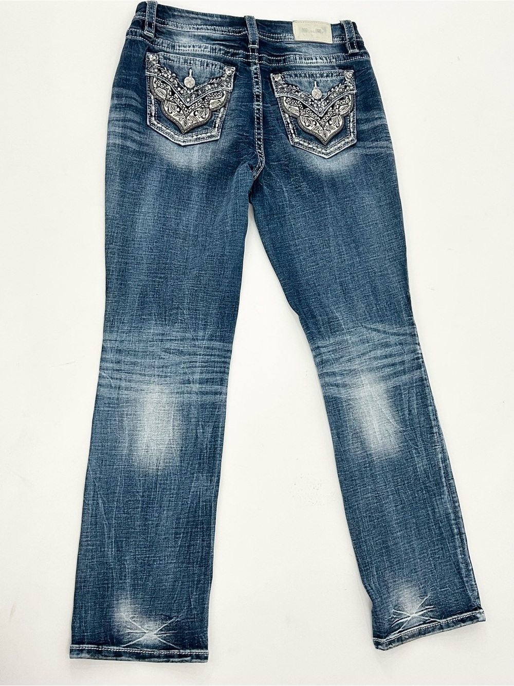 Miss Me Curvy Straight Jeans 30 Rhinestone Embellished Y2K Dark Wash